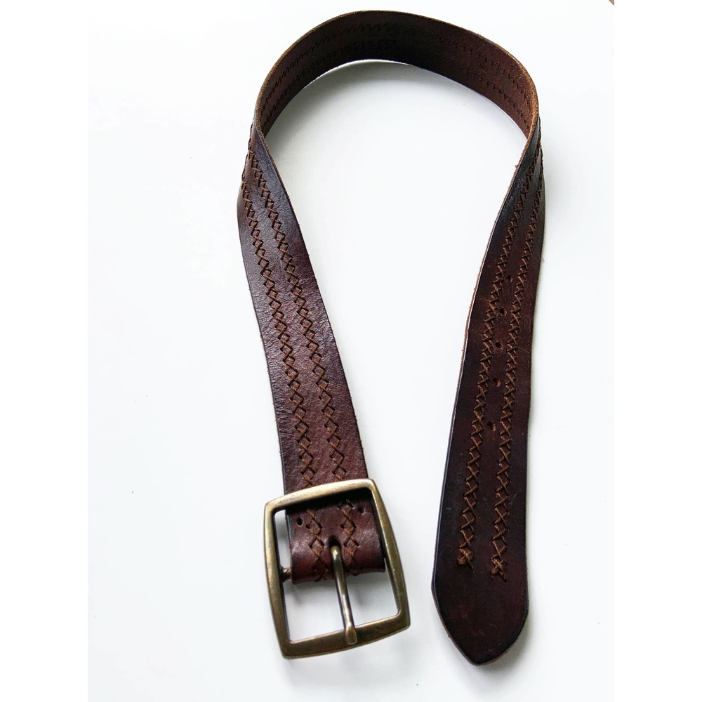 Vintage Western Design Brown embroidered Leather Belt 35"